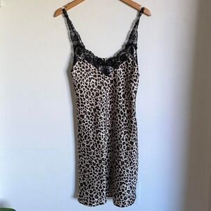 100% Silk Leopard Print Lace Slip Dress | Y2K Satin Animal Print Mini